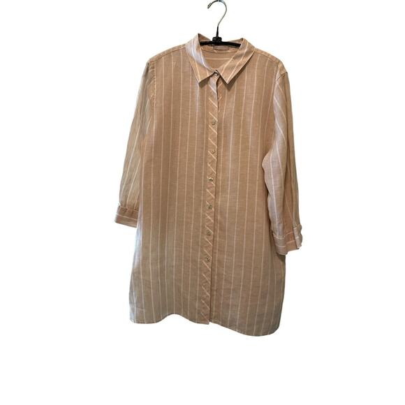 Freshchic Top 100%Linen Womens No Iron Button Up Side Slits Collared Top - Picture 1 of 9
